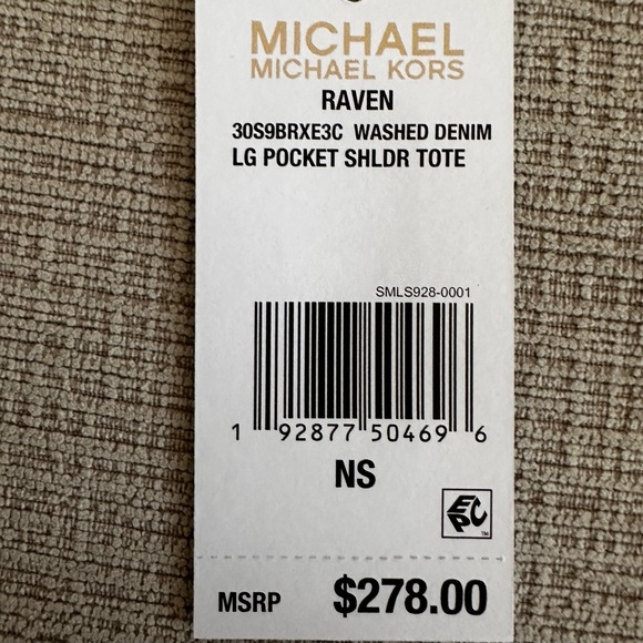 New Michael Kors Raven Stye Washed Denim Large Shoulder Bag with Leather Trim - Picture 10 of 13